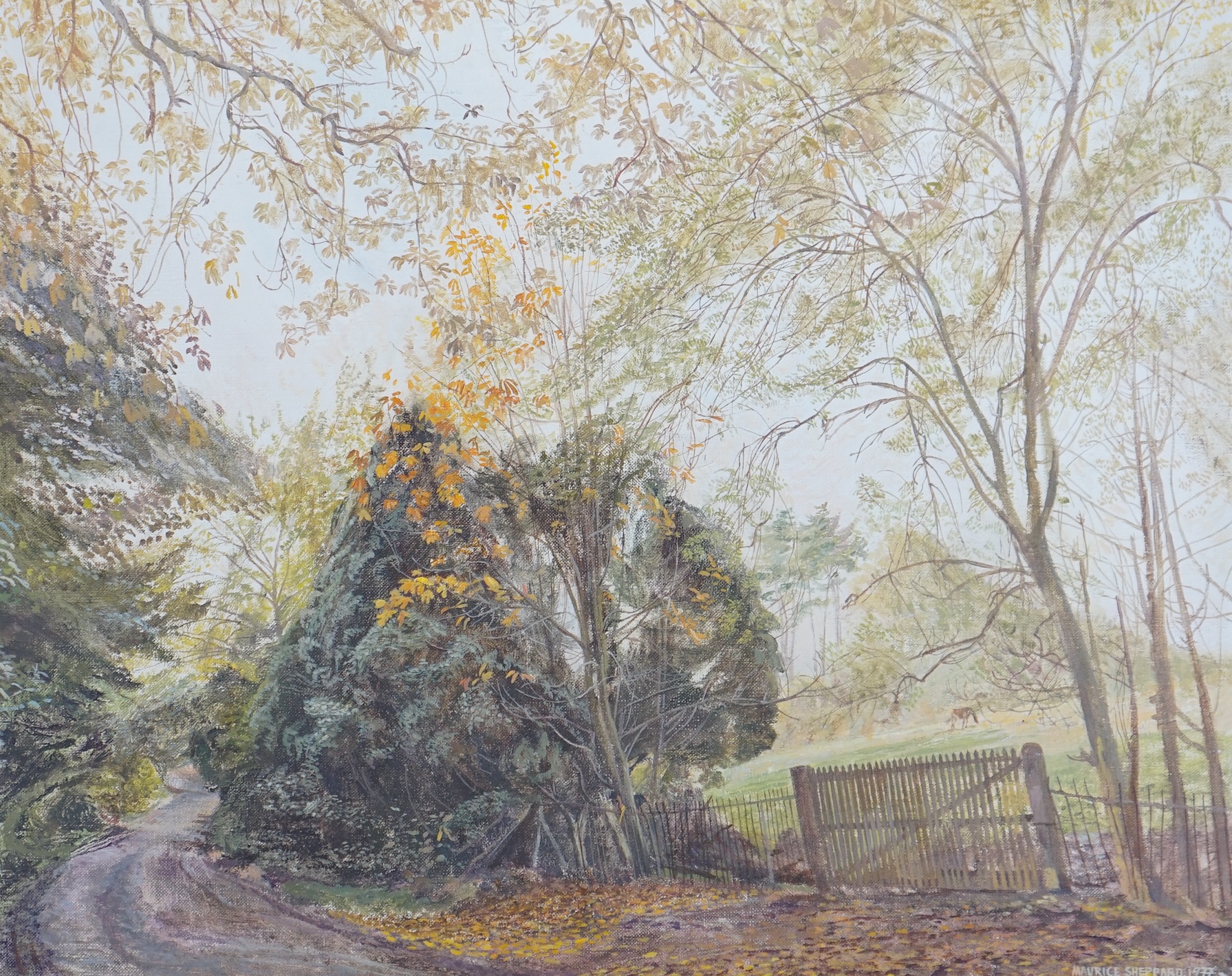 Maurice Sheppard (b.1947), oil on canvas, ‘The Late Journey’, signed and dated 1977, label verso, 40 x 49cm. Condition - fair